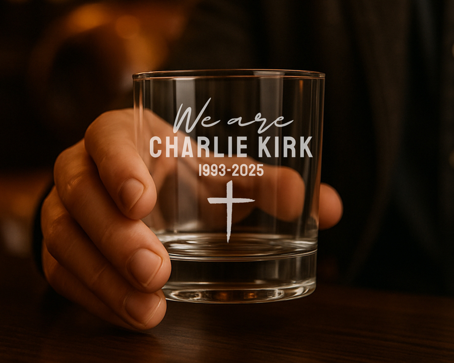 We are Charlie Kirk, Republican Gift, Patriotic American Gift, Political Awareness Whiskey Glass, Charlie Kirk Memorial, Tribute Style.