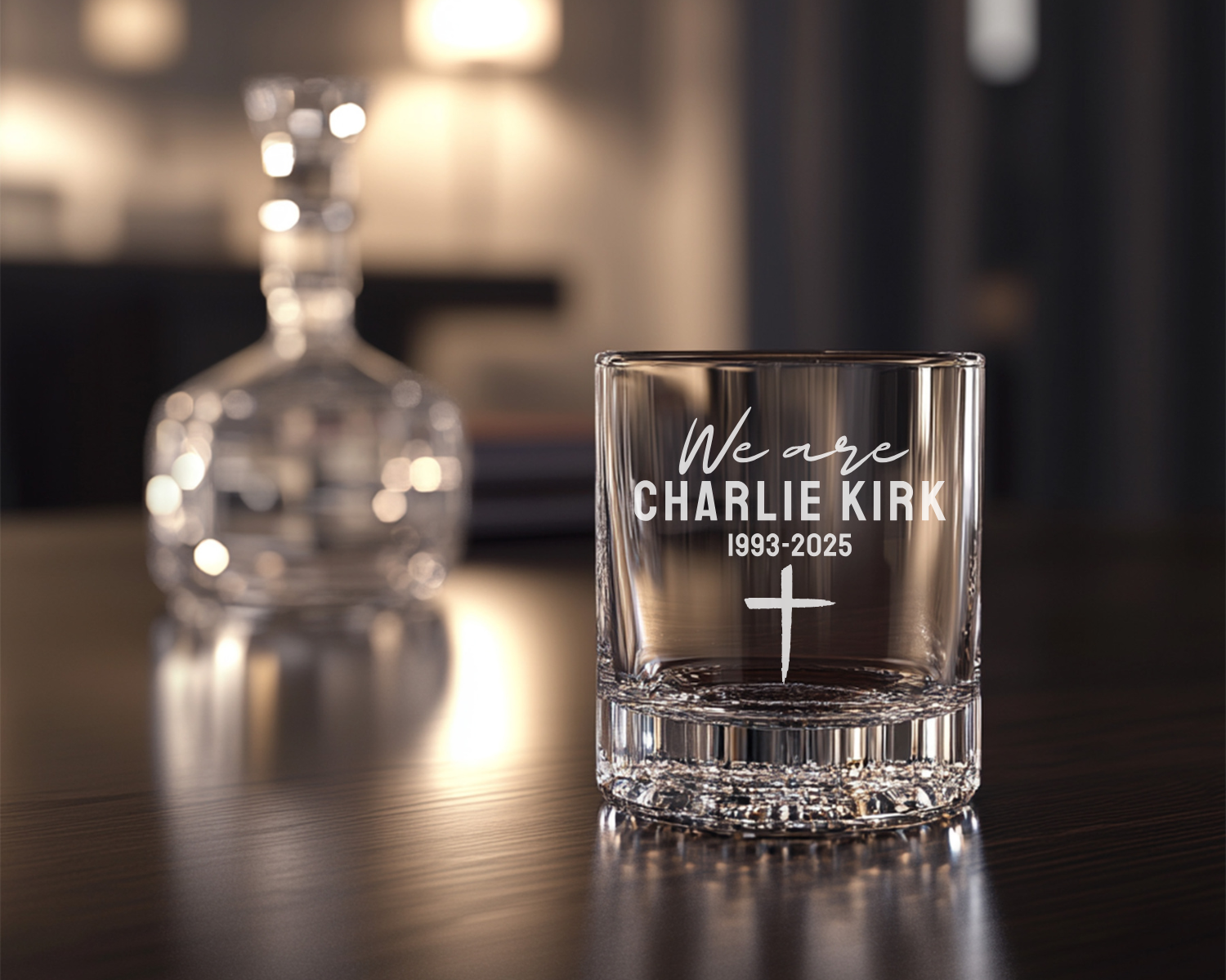 We are Charlie Kirk, Republican Gift, Patriotic American Gift, Political Awareness Whiskey Glass, Charlie Kirk Memorial, Tribute Style.