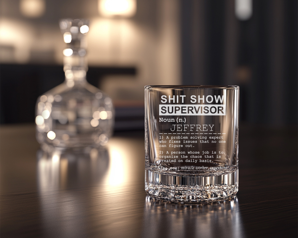 Personalized Shit Show Supervisor, Sarcastic Work Mug, Funny Coworker Gift, Birthday Gift For Boss, Friends, Whiskey Glass, Glassware