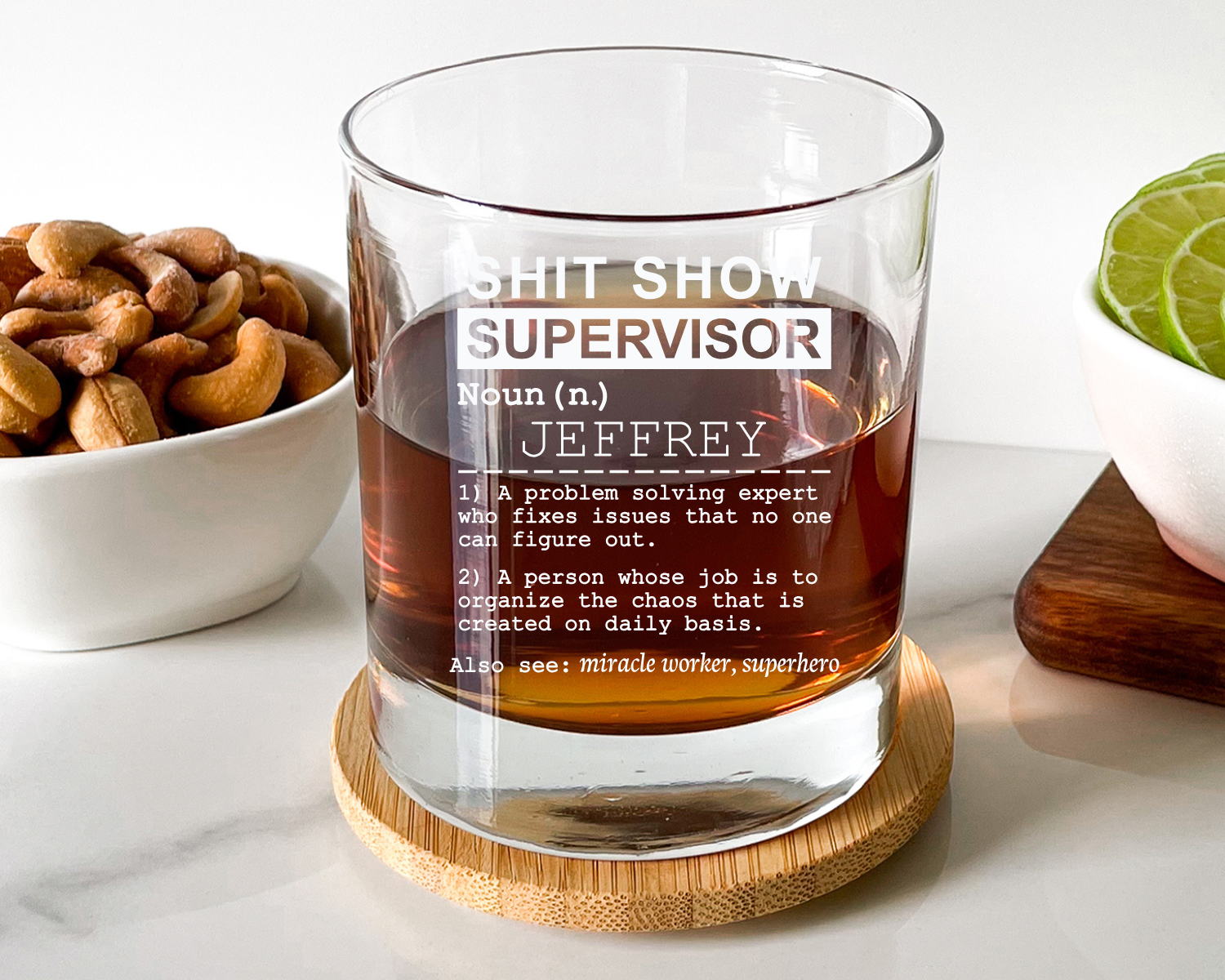 Personalized Shit Show Supervisor, Sarcastic Work Mug, Funny Coworker Gift, Birthday Gift For Boss, Friends, Whiskey Glass, Glassware