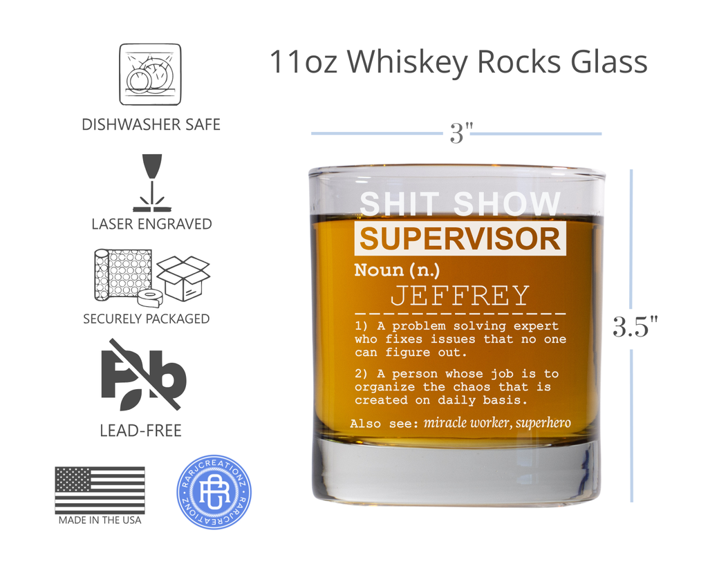Personalized Shit Show Supervisor, Sarcastic Work Mug, Funny Coworker Gift, Birthday Gift For Boss, Friends, Whiskey Glass, Glassware