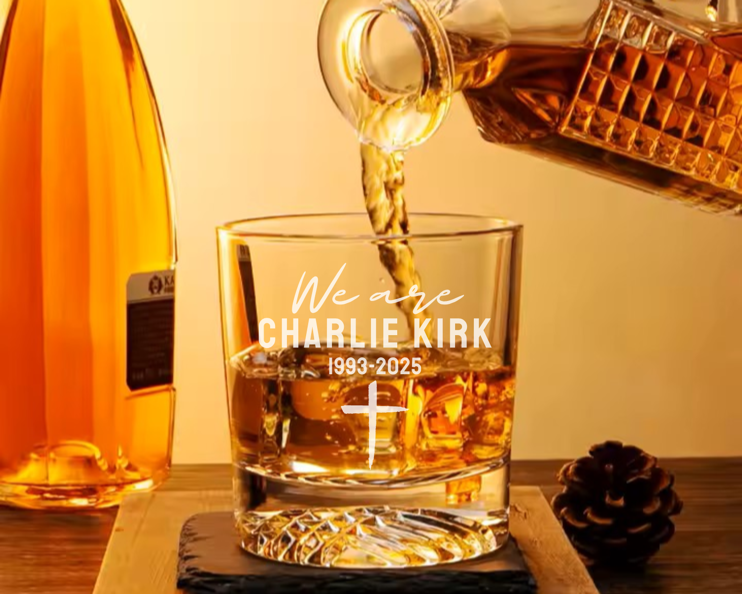 We are Charlie Kirk, Republican Gift, Patriotic American Gift, Political Awareness Whiskey Glass, Charlie Kirk Memorial, Tribute Style.